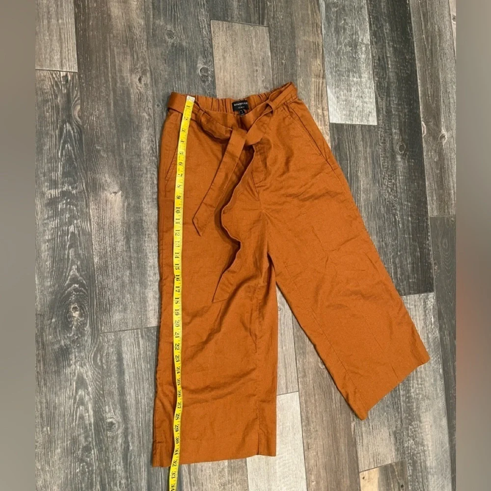 Banana Republic Rowan Wide Leg Crop Linen Blend Pants Size 4 Petite Rust
